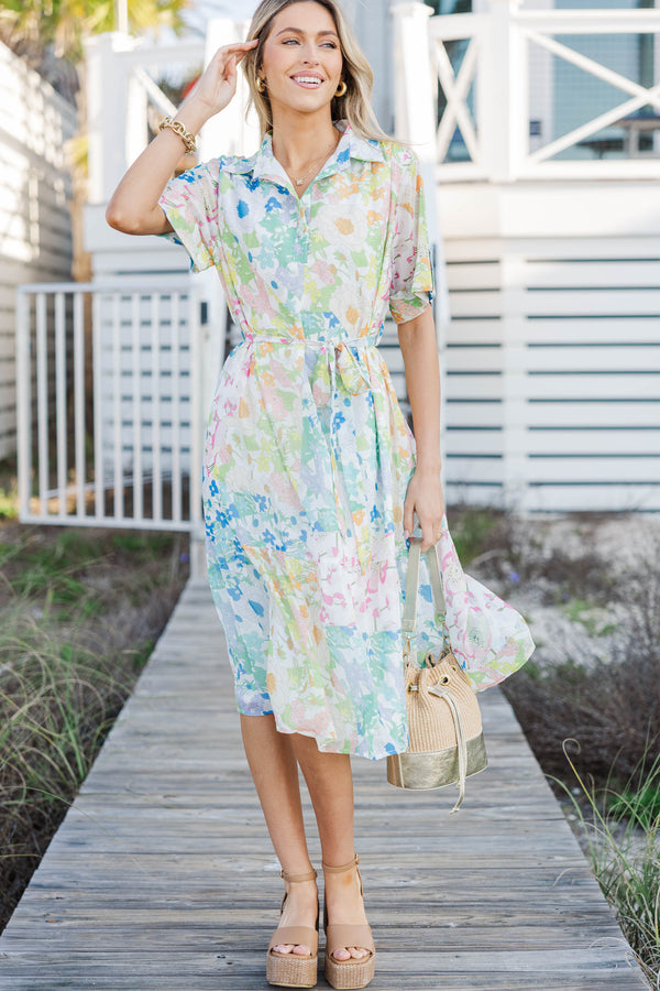 You Have My Attention White Floral Midi Dress