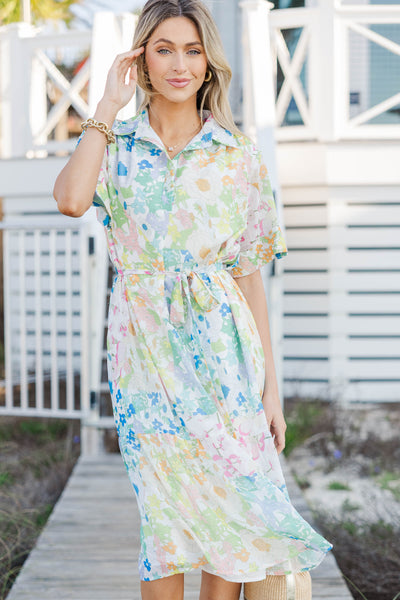 You Have My Attention White Floral Midi Dress – Shop the Mint