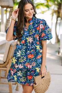 When You Know Navy Blue Floral Babydoll Dress