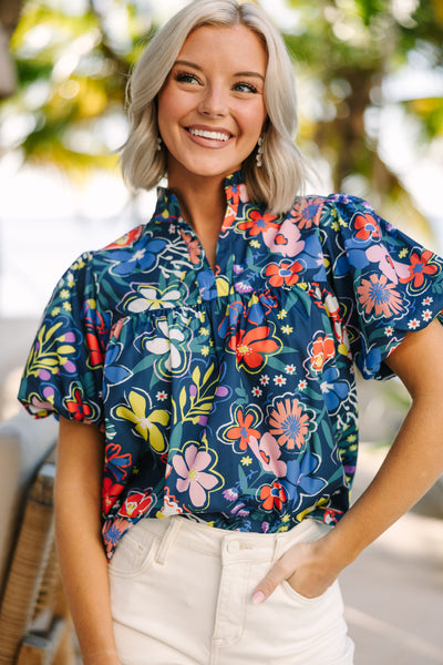 When You Know Navy Blue Floral Blouse – Shop the Mint