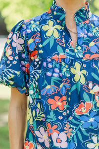 When You Know Navy Blue Floral Blouse