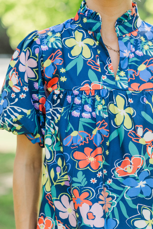 When You Know Navy Blue Floral Blouse