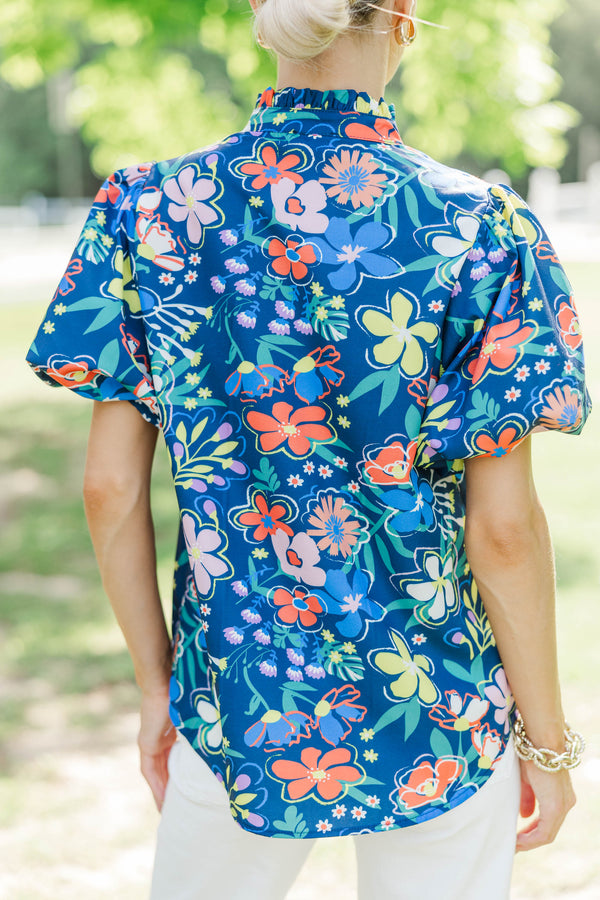 When You Know Navy Blue Floral Blouse