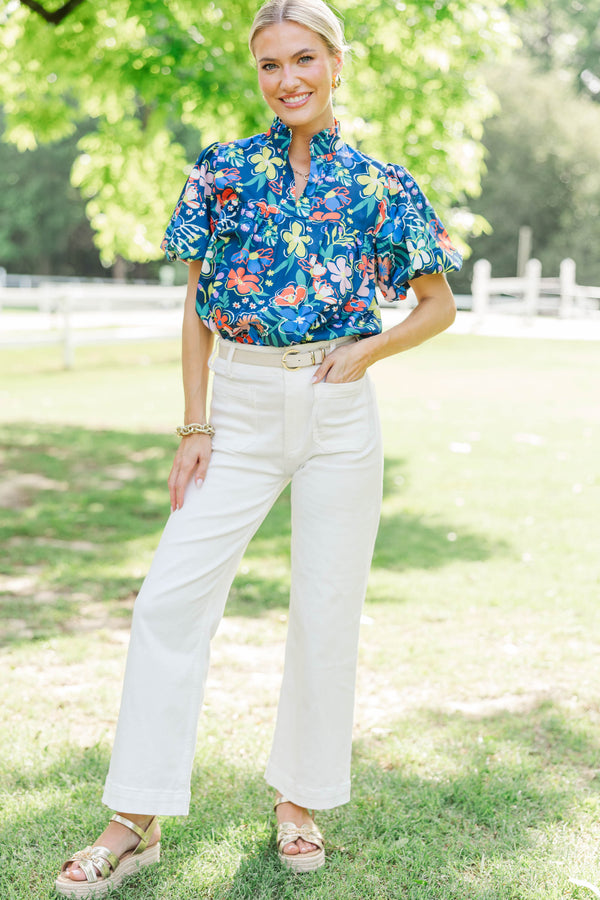 When You Know Navy Blue Floral Blouse