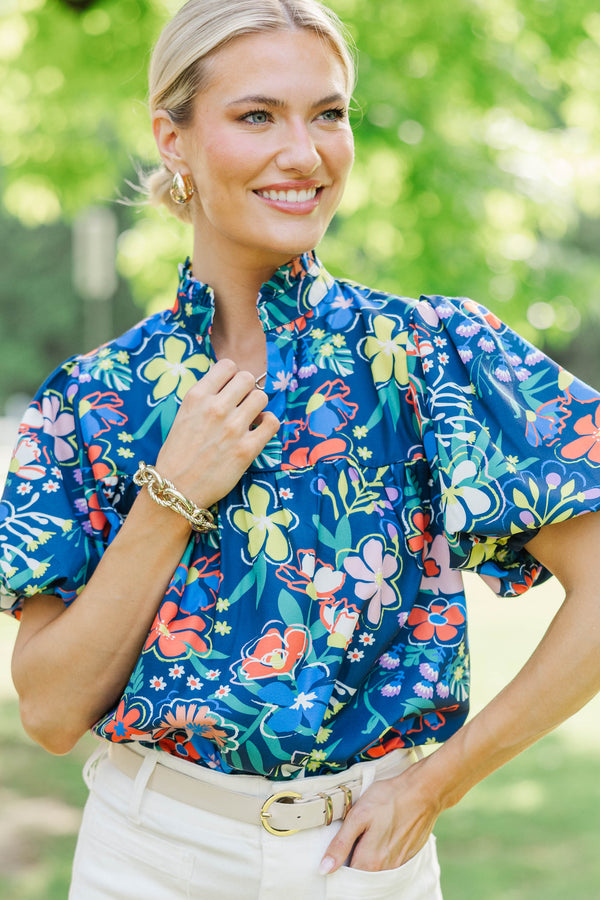 When You Know Navy Blue Floral Blouse