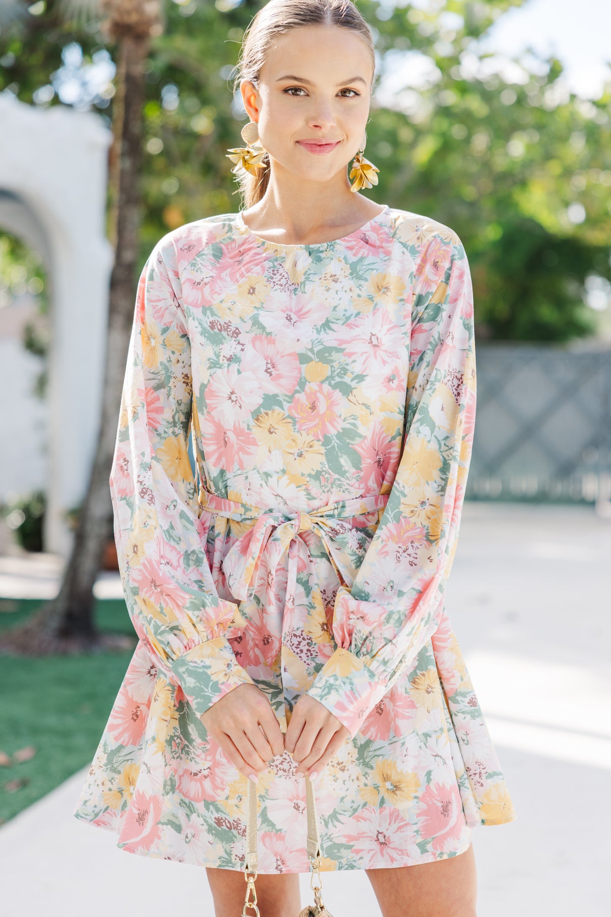 Pink Printed Waist Tie Up Straight Fit Dress main image 1