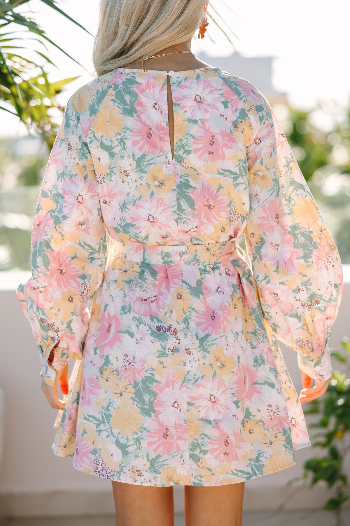 Pink Floral Tie Waist Dress main image 0
