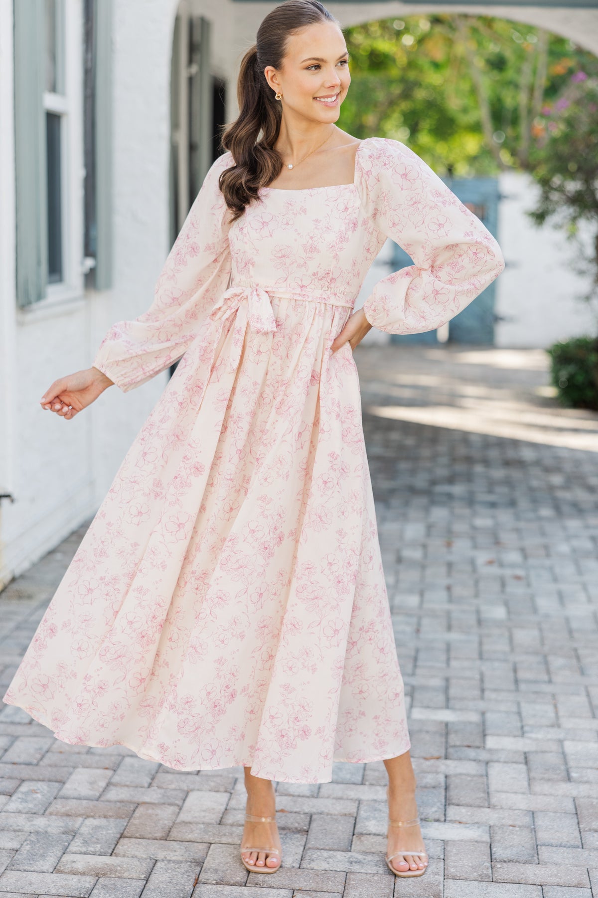 strapless open back dress Feeling Oh So Sweet Pink Floral Midi Dress – Shop the Mint