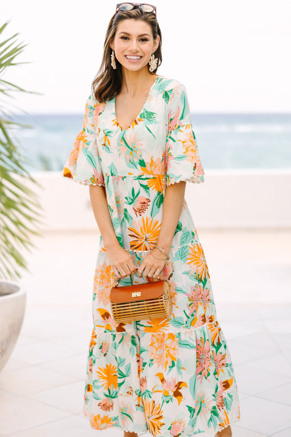 midi dress spring Blue Floral Midi Dress - All Dresses