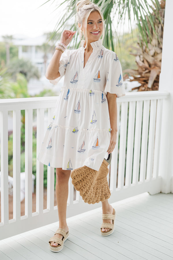 Moonlit Night White Sailboat Dress