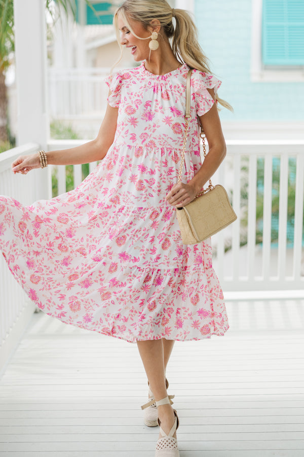 Speak Your Mind Pink Ditsy Floral Midi Dress