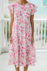 Speak Your Mind Pink Ditsy Floral Midi Dress