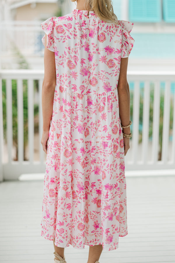 Speak Your Mind Pink Ditsy Floral Midi Dress