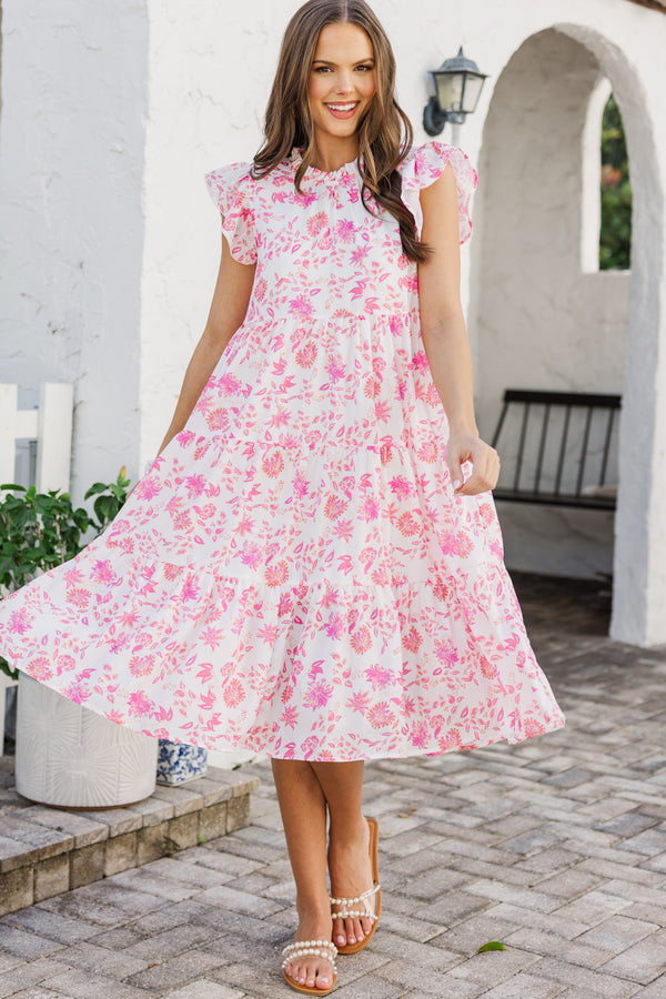 Speak Your Mind Pink Ditsy Floral Midi Dress