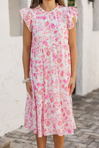 Speak Your Mind Pink Ditsy Floral Midi Dress
