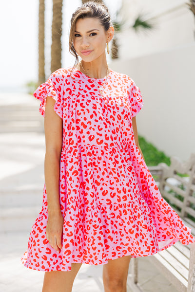 open lace back dress Loose My Breath Fuchsia Pink Leopard Babydoll Dress – Shop the Mint