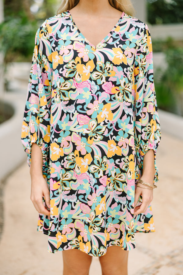 Mint Floral Bubble Sleeve Dress main image 1