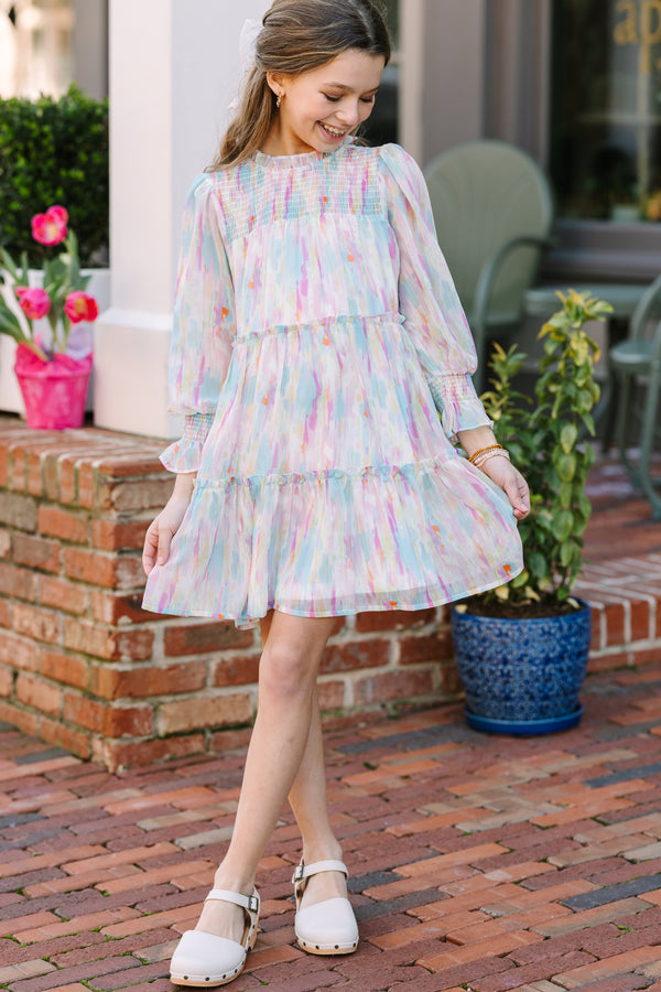 Girls: All About It Ivory White Watercolor Babydoll Dress, (8/10) - The Mint Julep Boutique