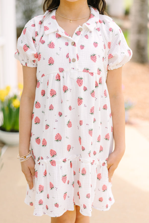 Girls: Meet You There Off White Strawberry Print Dress