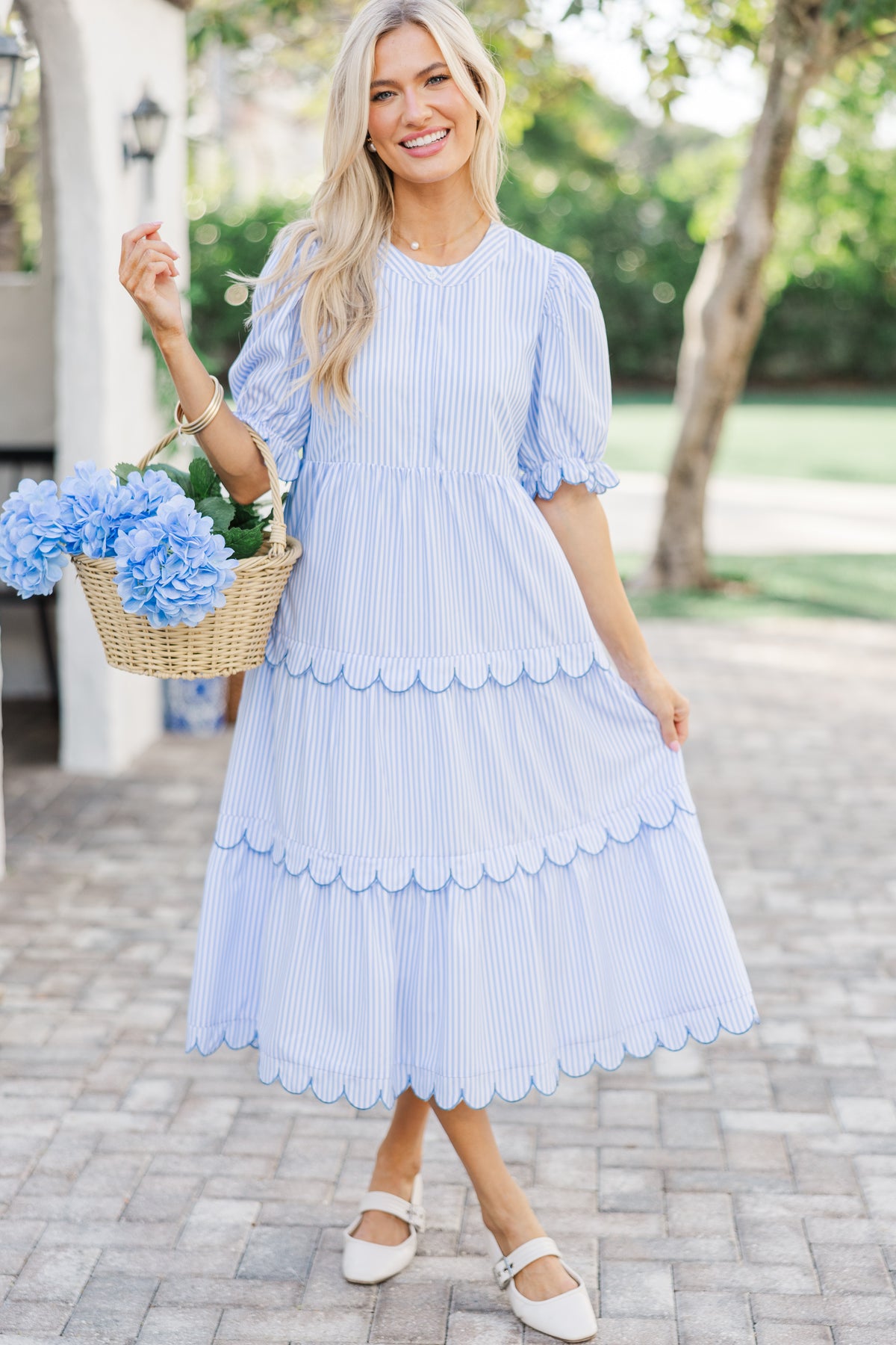 Blair Piping Trim Midi Dress Light Blue main image 1