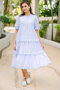 Perfectly Paired Light Blue Striped Midi Dress