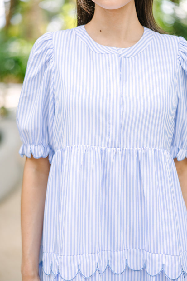 Perfectly Paired Light Blue Striped Midi Dress