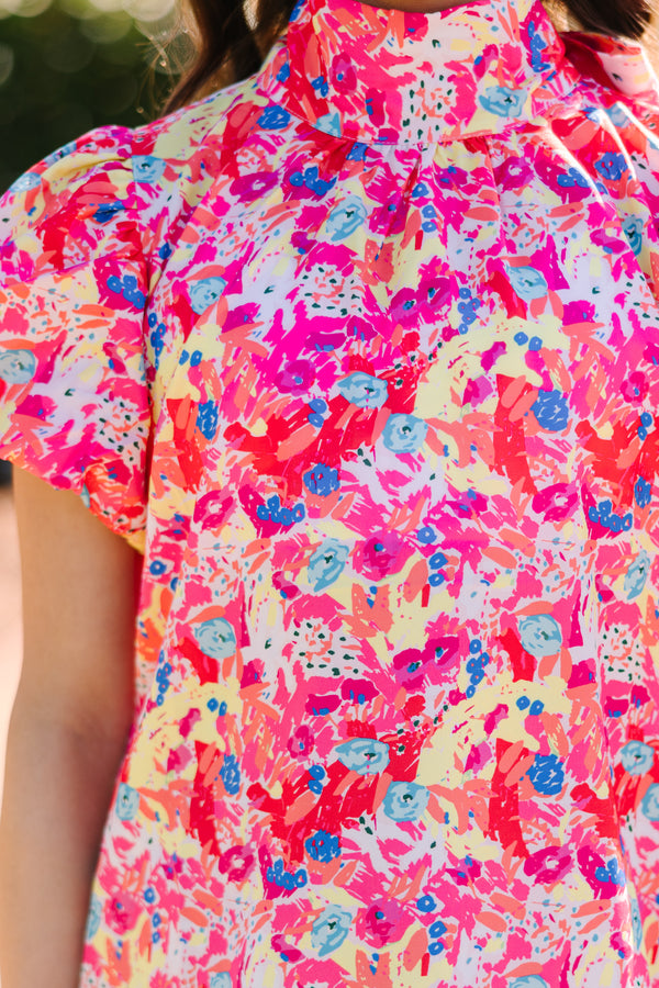 Girls: Can't Let You Go Fuchsia Pink Floral Blouse
