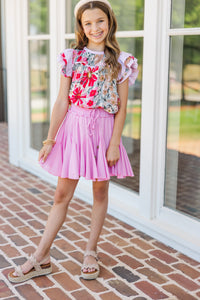 Girls: Full Of Love Pink Floral Blouse