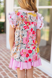 Girls: Full Of Love Pink Floral Blouse