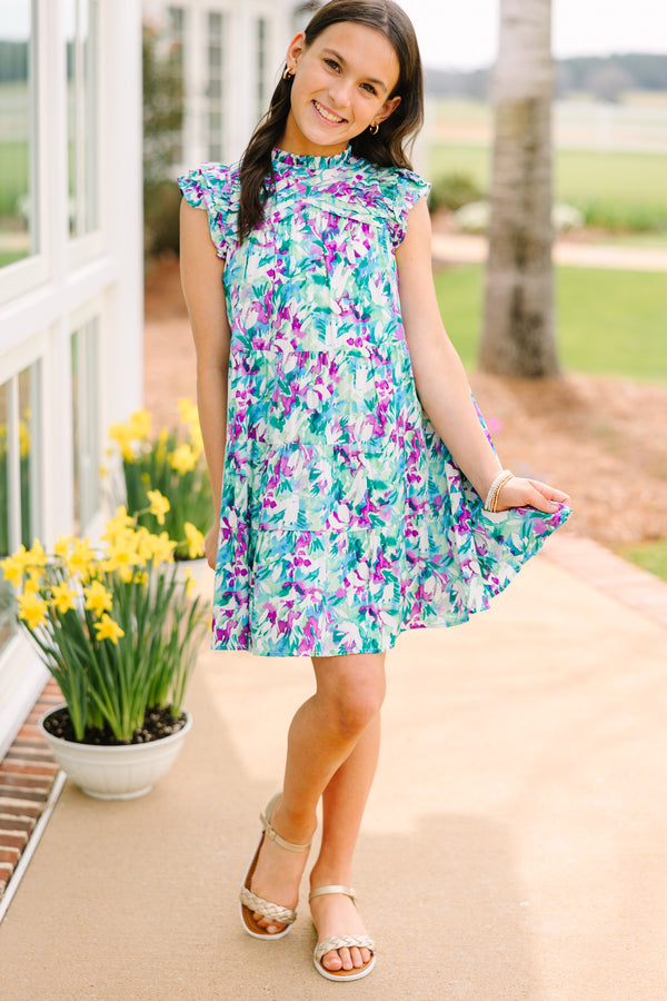 Girls: All About You Navy Blue Floral Ruffled Dress