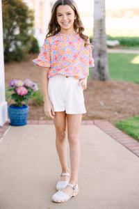 Girls: All I Ask Light Blue Floral Ruffled Top