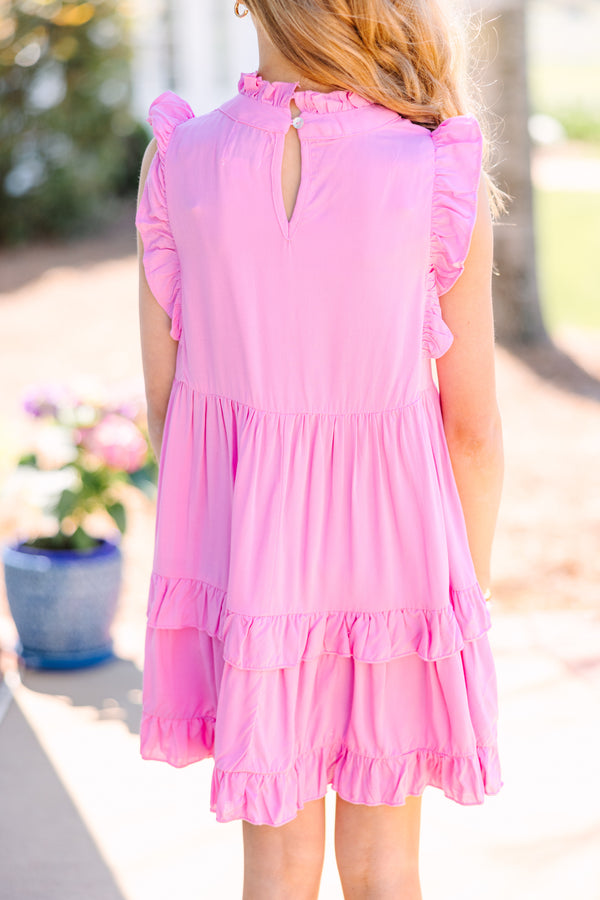 cute pink babydoll dress Elina Tiered Ruffle Babydoll Dress Rose / L