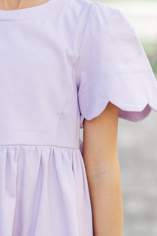 purple bell sleeve dress Girls: Time Goes By Lavender Purple Scalloped Dress, (6/7) - The Mint Julep Boutique