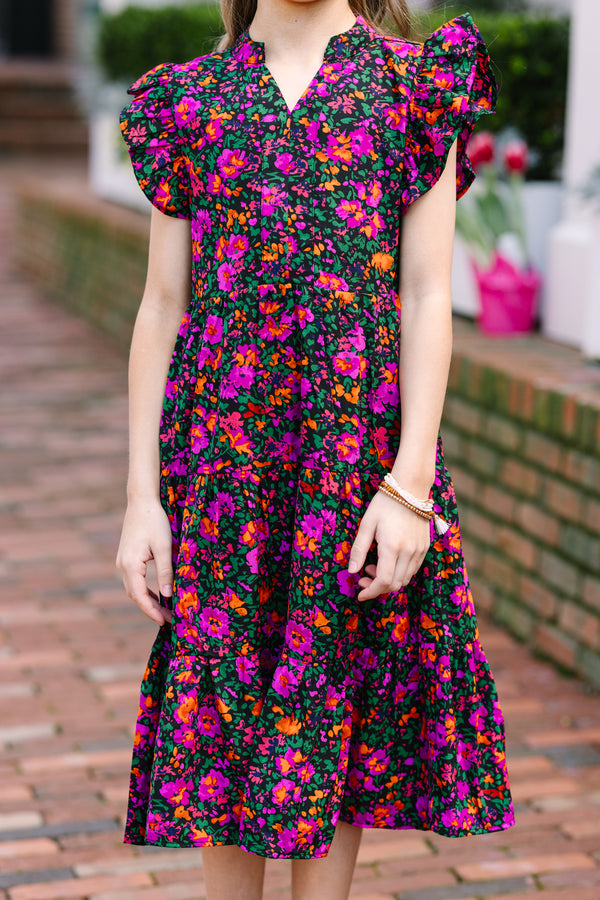 Girls: Make It Your Own Black Ditsy Floral Tiered Dress