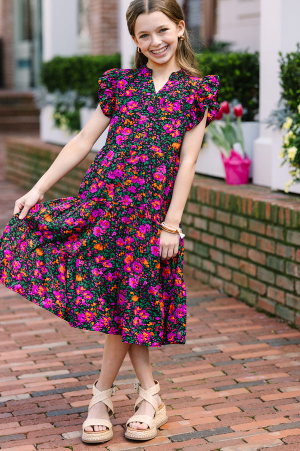 Girls: Make It Your Own Black Ditsy Floral Tiered Dress