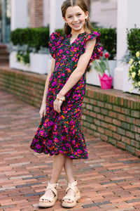 Girls: Make It Your Own Black Ditsy Floral Tiered Dress