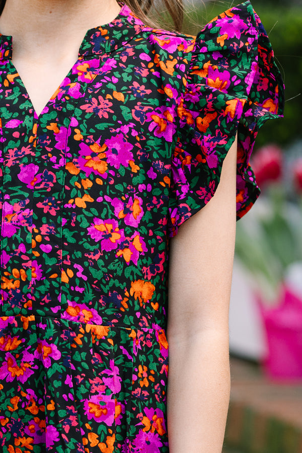 Girls: Make It Your Own Black Ditsy Floral Tiered Dress