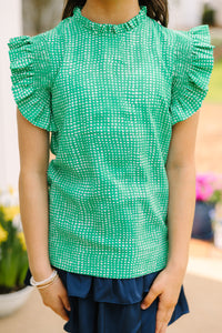 Girls: Make My Day Green Abstract Ruffled Top