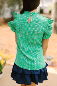 Girls: Make My Day Green Abstract Ruffled Top