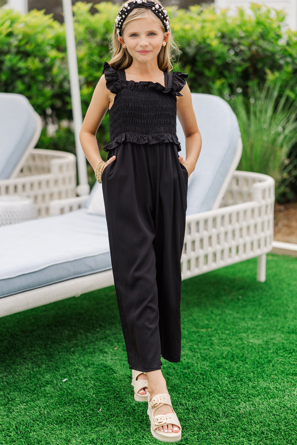 Girls: All For You Black Smocked Jumpsuit