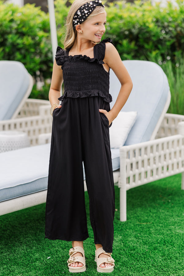 Girls: All For You Black Smocked Jumpsuit