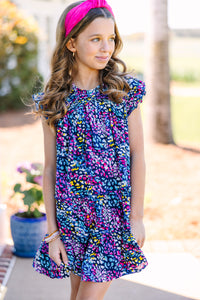 Girls: Whatever It Takes Navy Blue Abstract Babydoll Dress