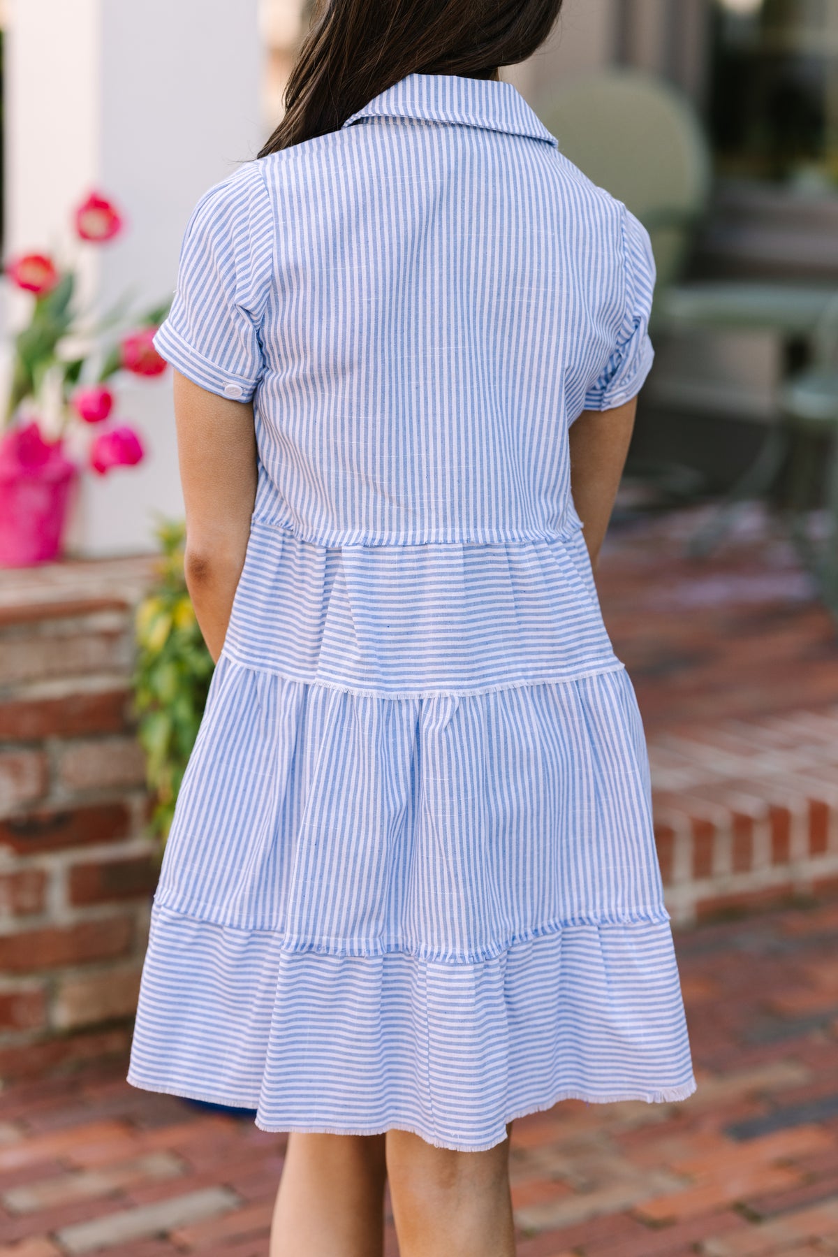 Girls: All You Need To Hear Light Blue Striped Babydoll Dress – Shop