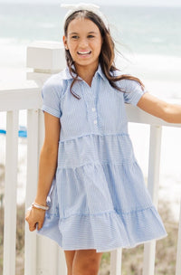 Girls: All You Need To Hear Light Blue Striped Babydoll Dress