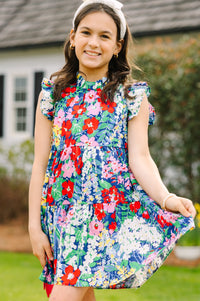 Girls: What Dreams Are Made Of Navy Floral Ruffled Dress