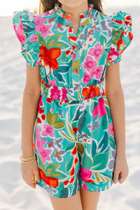 Girls: Wild Love Emerald Green Floral Romper