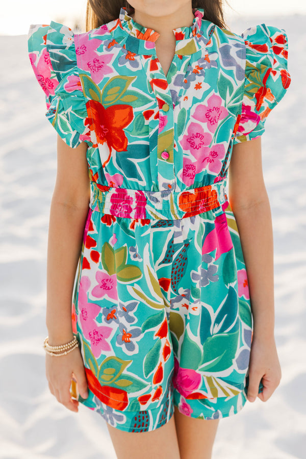 Girls: Wild Love Emerald Green Floral Romper