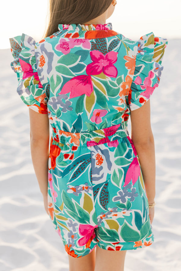 Girls: Wild Love Emerald Green Floral Romper