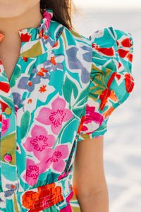 Girls: Wild Love Emerald Green Floral Romper