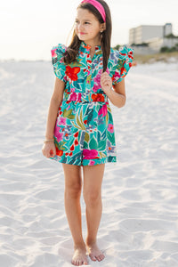 Girls: Wild Love Emerald Green Floral Romper